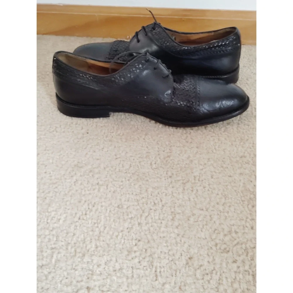 Mezlan Salinas Black Woven Crocodile Exotic Leather Cap Toe Dress Shoes Men 10 M